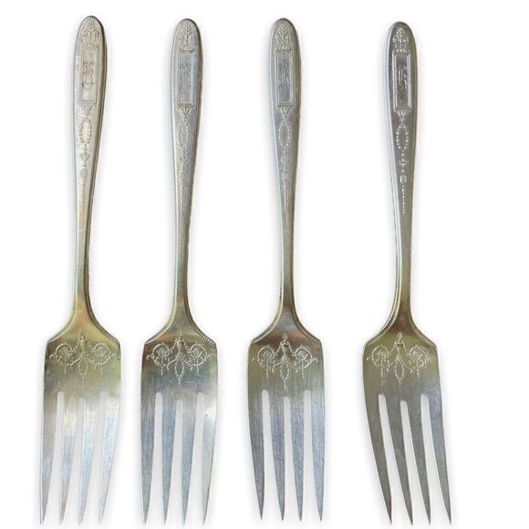 Antique 1921 Oneida Community Plate Grosvenor Salad Forks Set of 4 With Monogram - Picture 1 of 8